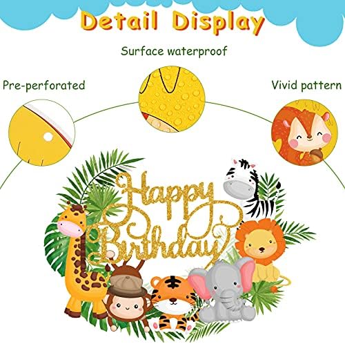 Clabby 2 Pieces Jungle Animals Birthday Banner Cupcake Topper