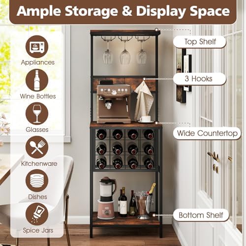 Giantex Freestanding Wine Rack with 12 Bottle Holders and 3 Glass Racks
