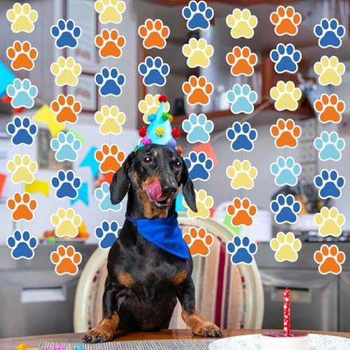 Duraaamo 8-Pack Dog Party Decor Blue Paw Print Garland