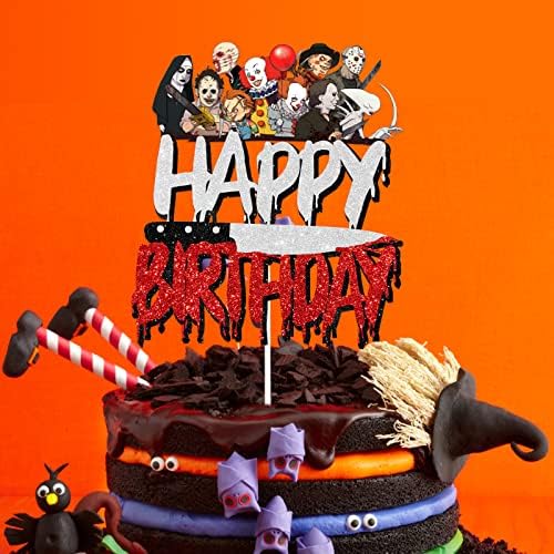 Pazwifa Halloween Cake Topper with Glitter Decor 1