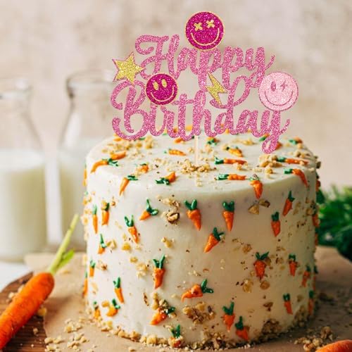 YCTHUNFISH 1 Pack Gold Glitter Emoji Cake Topper for Birthday Party
