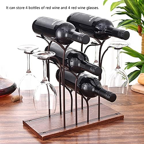 Stylish Freestanding Wine Rack for 4 Bottles and 4 Glasses White