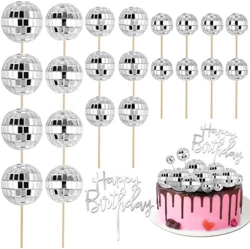 23 Pcs Disco Ball Cake Toppers 1970s Theme Party Decorations