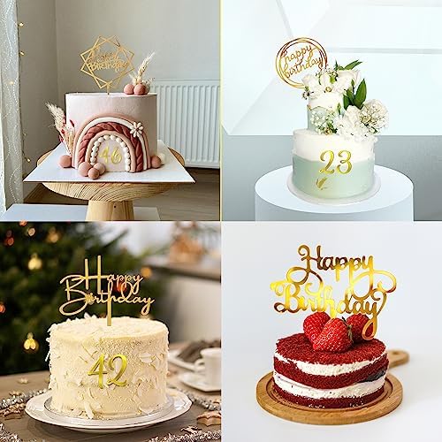 DRWATE 50 PCS Gold Birthday Cupcake Toppers for Decorations