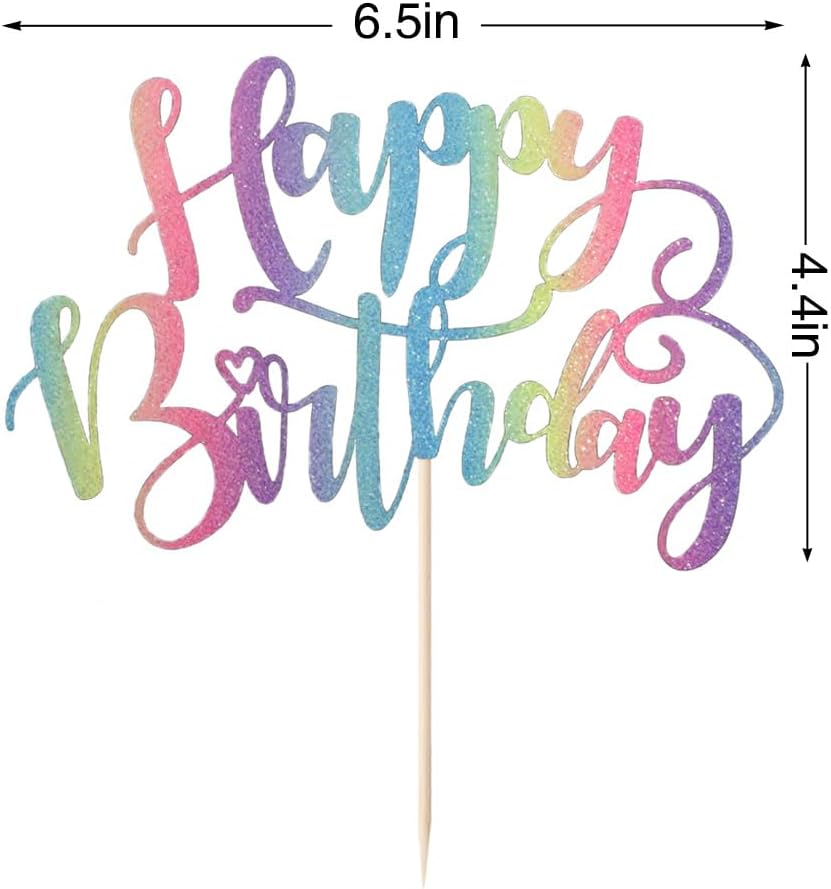 Naicaek Handmade Glitter Birthday Cake Topper with Rainbow Design
