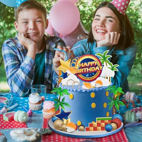 GZDUCK 30Pcs Blue Hedgehog Cake Toppers for Kids Birthday Party