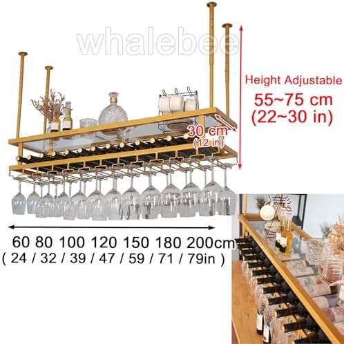 Whalebee Metal Ceiling Wine Rack with 3 Tiers Adjustable Holder