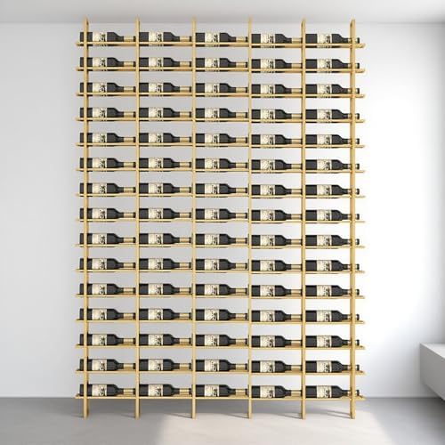 RAJYQODIS 16 Tier Wall Mounted Wine Rack - 80 Bottles Industrial Style Gold Finish