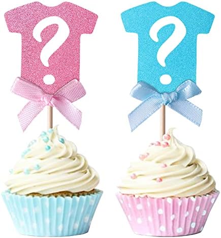 24 Pack Gender Reveal Cupcake Toppers with Glitter