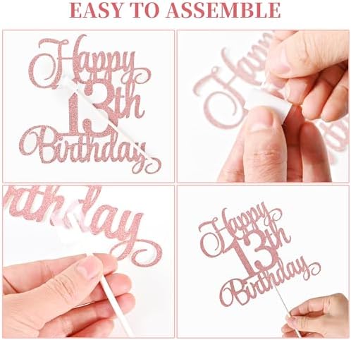 13th Birthday Cake Toppers Set with Glitter and Candles