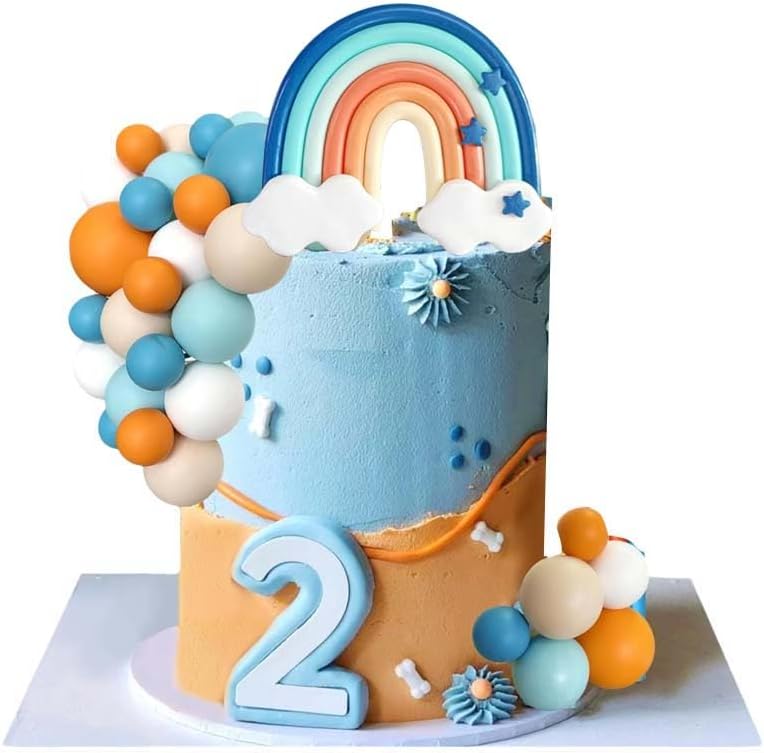 Blue Rainbow Cake Toppers 14pcs for Dog Birthday Decorations