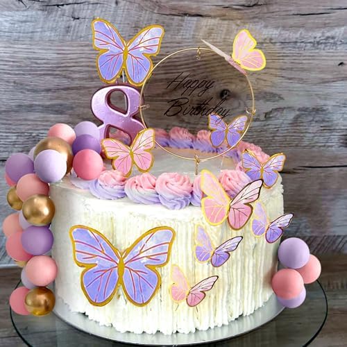 47PCS Purple Pink Butterfly Cake Toppers Set