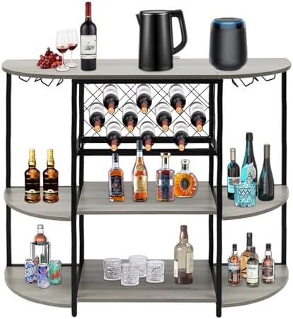 Modern 36 Tall Wine Rack Bar Cabinet with 3 Shelves Grey