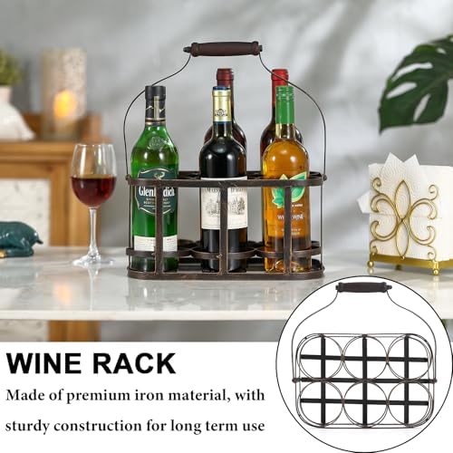 Ironlux 6 Bottle Metal Wine Carrier with Wood Handle 1