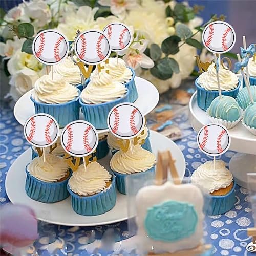 Rsstarxi 40 Pack Baseball Cupcake Toppers