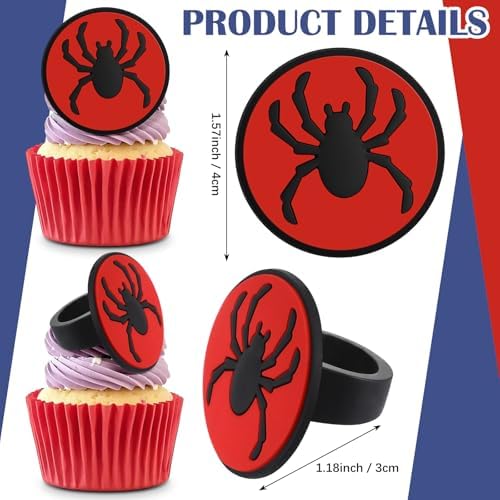 48 pcs Spider Cupcake Rings Set - Red Blue Black