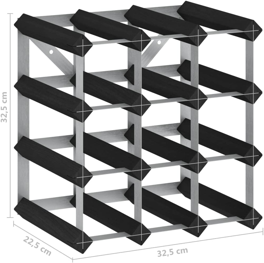 BIGBARLEY 12 Bottle Freestanding Wine Rack Black Wood