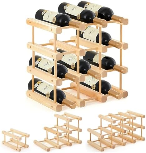 12-Bottle Wooden Wine Rack for Countertop and Cabinet