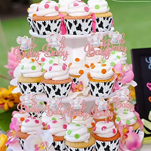 Gyufise 24Pcs Pink Elephant Cupcake Toppers