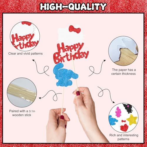 Cute Cat Birthday Cake Toppers 10Pcs Glitter Decor