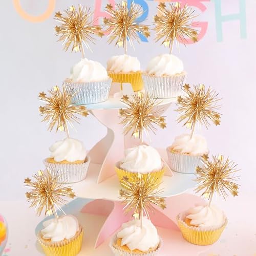 ZHUOWEISM 30PCS Foil Firework Cupcake Toppers