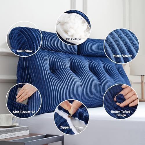 Z-hom Queen Headboard Pillow with 2 Roll Pillows - Blue