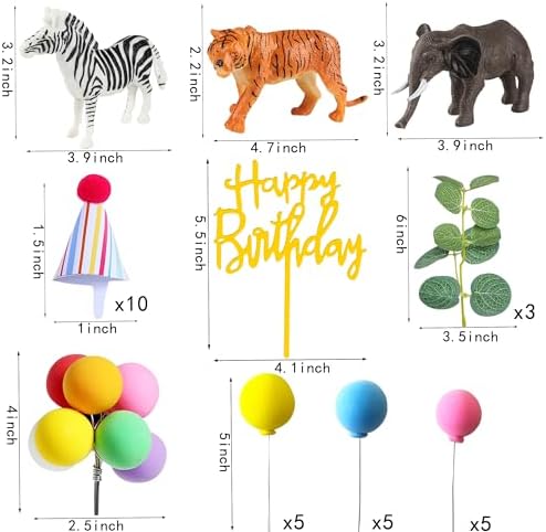 LEFUBABY Safari Animal Cake Toppers with Mini Hats and Balloons 1