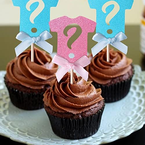 24 Pack Gender Reveal Cupcake Toppers with Glitter