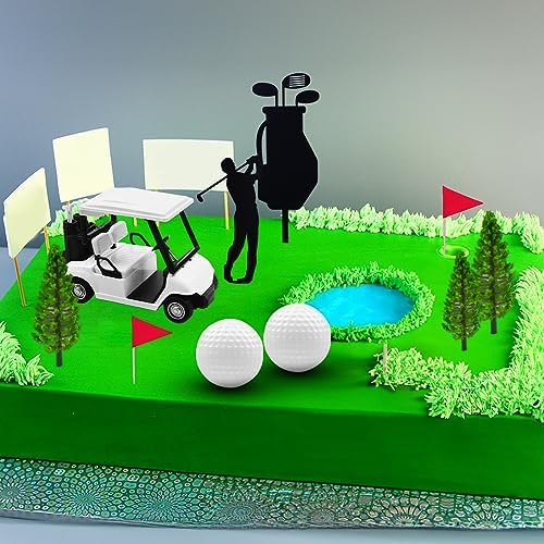 MEMOVAN Golf Theme Cake Toppers with Cart Flag