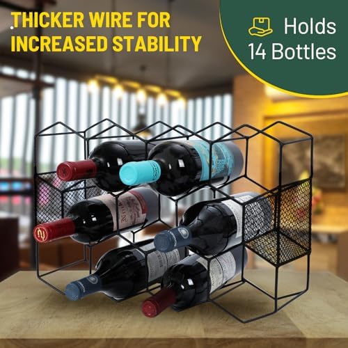 KFN 14 Bottle Tabletop Wine Rack Modern Black Metal 3 Tier