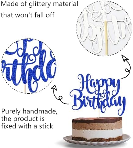 Happy Birthday Cake Topper - Deep Blue Glitter Decor