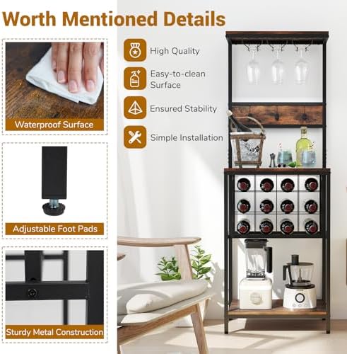 GOFLAME Freestanding Wine Rack with Glass Holders and Countertop