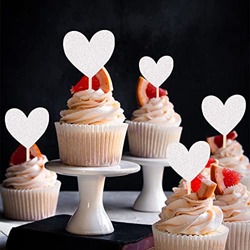 30PCS Glitter Love Heart Cupcake Toppers
