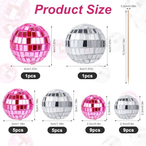 30pcs Disco Ball Cupcake Toppers Pink and Silver