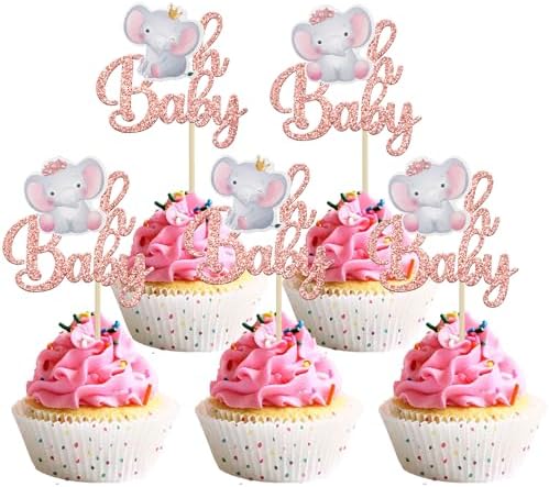 Gyufise 24Pcs Pink Elephant Cupcake Toppers