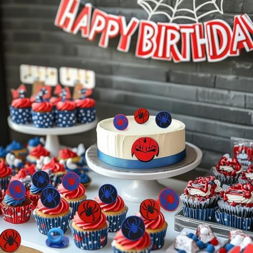 48 pcs Spider Cupcake Rings Set - Red Blue Black