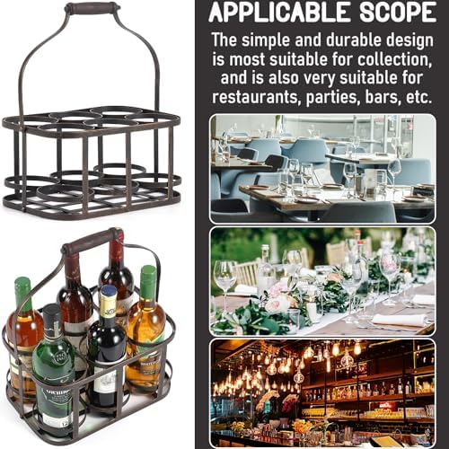 Ironlux 6 Bottle Metal Wine Carrier with Wood Handle 1