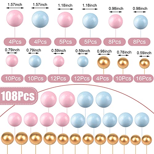 Tondiamo 108 Pcs Foam Ball Cake Toppers for Birthday Wedding Cupcakes