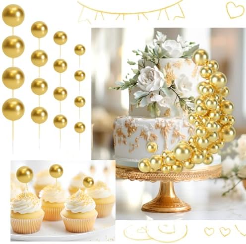 BOUBONI 48 Pcs Gold Cake Topper Decorations