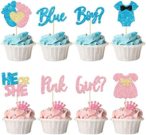 24Pcs Glitter Feet Onesie Cupcake Toppers for Gender Reveal