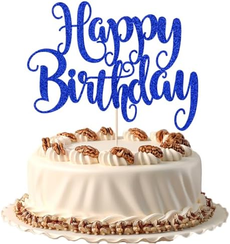 Happy Birthday Cake Topper - Deep Blue Glitter Decor