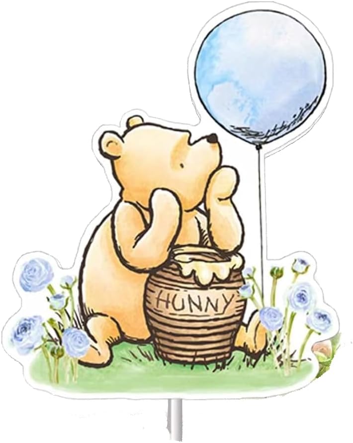 Classic Winnie Bear Cake Topper - Blue Bear Party Decoration