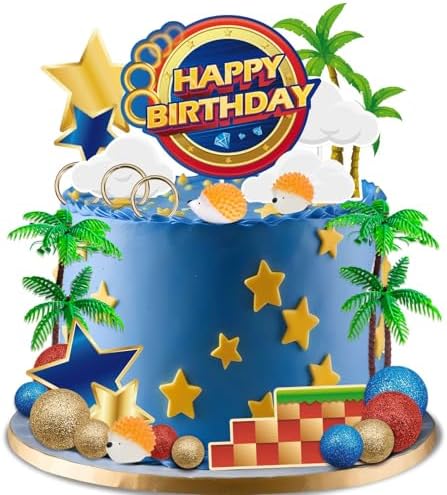 GZDUCK 30Pcs Blue Hedgehog Cake Toppers for Kids Birthday Party