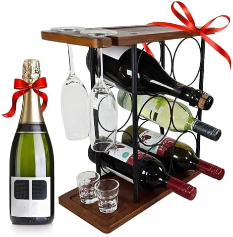 Herclove 6-Bottle Wine Rack with 2 Glasses Holder