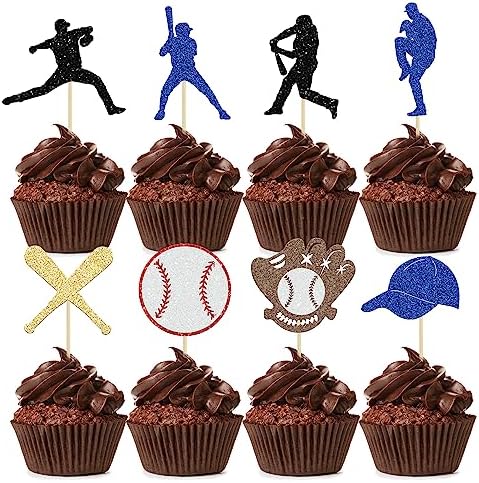 Ephlyn 24Pcs Baseball Cupcake Toppers