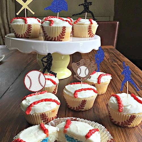 Ephlyn 24Pcs Baseball Cupcake Toppers