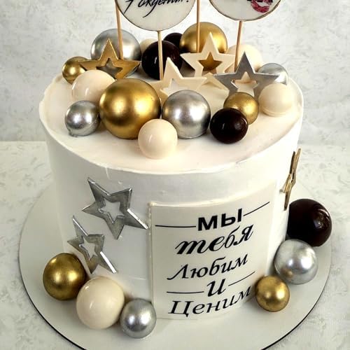 ASTARON 32 Pcs Gold Silver Black Foam Ball Cake Decorations