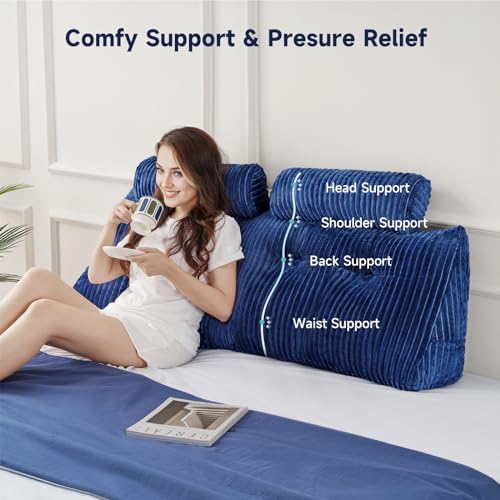 Z-hom Queen Headboard Pillow with 2 Roll Pillows - Blue