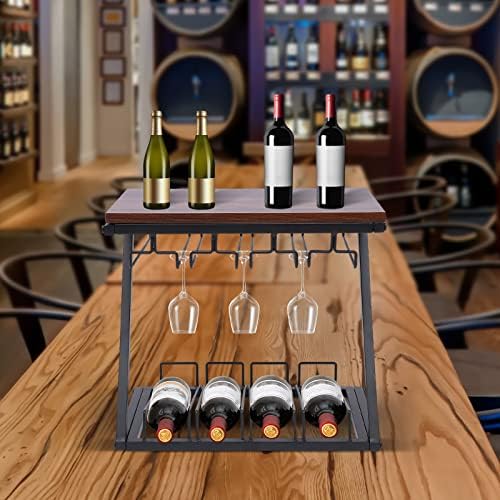CeRaBuRET Wine Rack with 4 Bottles 8-12 Glasses Holder