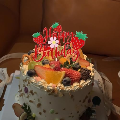 ZitTRo 1Pcs Happy Birthday Glitter Strawberry Cake Topper